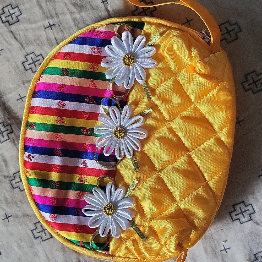 4 For $10 - Little Yellow Quilted Flowered Handbag/purse